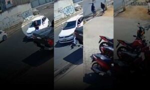 Sudoeste: Vídeo mostra motorista de aplicativo reagindo a assalto e atropelando ladrão, que foi contido por populares