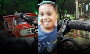 Familiares consternados com a morte trágica do menino Matheus, de 6 anos, atropelado por caçamba enquanto pedalava