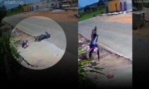 VÍDEO: Com fratura no rosto, motoqueiro é transferido para hospital em Vitória da Conquista após grave acidente