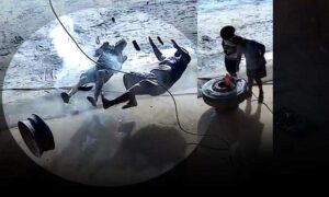 VÍDEO: Pneu explode e fere borracheiros na zona rural. Um deles teve ferimentos na cabeça. Veja as imagens