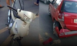 Atenção: Duas mulheres são levadas ao hospital nesta tarde após forte colisão entre motocicleta e carro