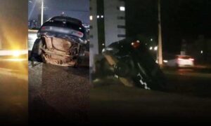 Conquista: Carro desgovernado vai parar em valeta nesta noite na Avenida Presidente Vargas, trecho em obras