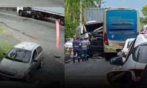 VÍDEO: Assista a colisão entre ônibus da Novo Horizonte, que seguia para Vitória da Conquista, e carreta na BR-415
