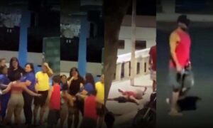 VÍDEO: Mulher desmaia com soco violento dado por homem, durante confusão em praça na Bahia. Assista