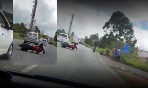Urgente em Conquista: Vídeo mostra grave acidente com motocicleta nesta manhã na BR-116, no acesso ao Guarani