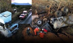 Urgente: Grave acidente entre carretas-tanque contendo material tóxico mobiliza PRF e bombeiros na Bahia