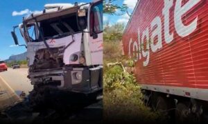 Urgente: Grave acidente envolvendo caminhão de Vitória da Conquista na BA-152. Motorista foi socorrido