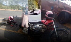 VÍDEO: Carro invade pista contrária e colide com motocicleta na BA-263, nesta tarde. Condutor ficou ferido