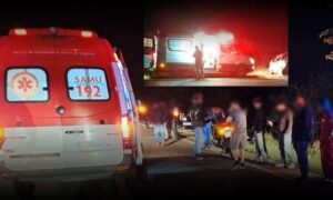 Conquista: Vítimas são socorridas após gravíssima colisão entre carros no início desta noite, na saída para Itambé