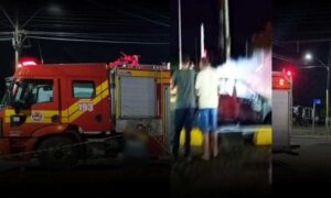 Perigo em Vitória da Conquista: Carro se incendiou nesta noite em um posto às margens do Anel Viário