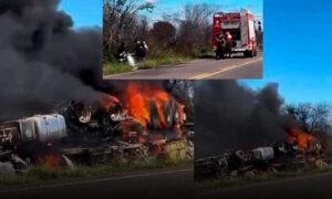 Urgente: Caminhoneiro morre após carreta tombar e pegar fogo nesta manhã na BA-026, perto de Maracás