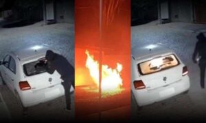 VÍDEO: Veja o momento em que criminoso incendeia carro em frente à casa de prefeito no Sudoeste da Bahia