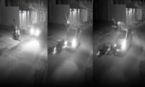 VÍDEO: Motociclista fica seriamente ferida ao ser atingida por carro nesta noite, em cruzamento no Bairro Ipanema