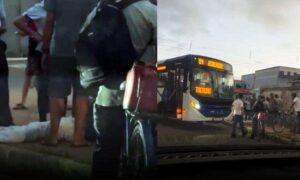 VÍDEO: Ônibus colide com bicicleta “motorizada” no bairro Patagônia, em Conquista. Condutor ficou seriamente ferido