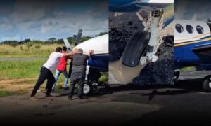 VÍDEO: Avião “UTI aérea” atola em pista de pouso recém recuperada no aeroporto de Ipiaú. Imagens viralizaram