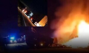 Atenção: Tráfego na BR-116 foi interrompido nesta noite, após carreta pegar fogo. Novas informações