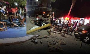 Região: Carro desgovernado invade calçada e atinge clientes de bar, nesta noite em Caculé. Cinco pessoas feridas
