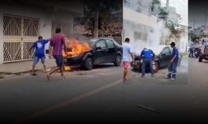 VÍDEO: Veja o momento em que carro pegou fogo na manhã desta quinta-feira, em cidade da região Sudoeste
