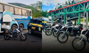 VÍDEO: PRF apreendeu 6 motos furtadas na BR-116, uma em bagageiro de ônibus e 5 transportadas em cegonha