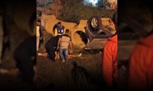 Conquista: Novas informações sobre o capotamento desta noite no Anel Viário. Populares ajudaram as vítimas