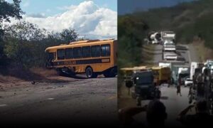 Atenção: Novas informações sobre o grave acidente com ônibus escolar, nesta tarde na BR-116. Tráfego foi interrompido