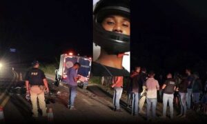 Imagens fortes: Jovem Caíque não resiste e morre nesta noite ao colidir com outra moto, após abastecer em posto na BR-101