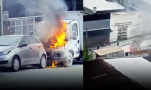 VÍDEO: Caminhão pegou fogo na tarde desta quarta-feira. Outro veículo foi removido às pressas para não ser atingido