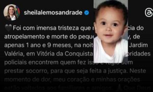 Prefeita de Vitória da Conquista, Sheila Lemos emite nota de pesar pelo trágico falecimento do menino Riquelmy