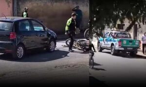 VÍDEO: Motocicleta colide com carro de passeio nesta tarde em cruzamento do Morada Real, em Conquista