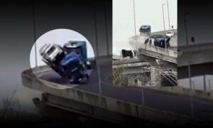 VÍDEO: “Cegonha” tomba e caminhonete 0Km despenca de viaduto, caindo em comunidade. Imagens impressionam