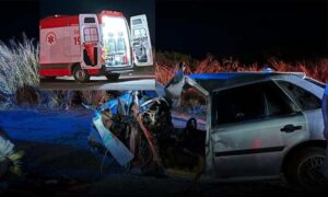 Atenção: Carro colide com carreta na rodovia BR-116, na noite deste domingo. Vítimas foram socorridas