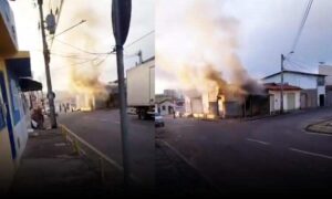 VÍDEO: Loja de estofados pegou fogo nesta madrugada, no bairro São Vicente, em Vitória da Conquista