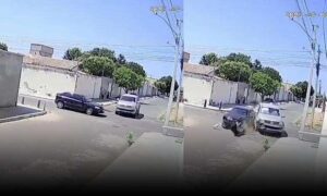 VÍDEO: Imagens mostram grave colisão entre carro e caminhonete. SAMU foi acionado para atender as vítimas