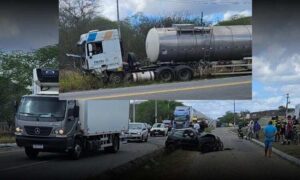 Urgente: Colisão entre carro de passeio e carreta-tanque deixa pessoa morta na BR-116, nesta manhã de terça