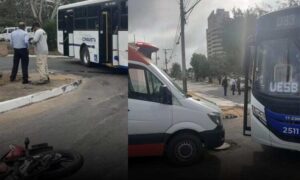 Conquista: Motociclista e garupa ficam feridos em colisão com ônibus na Av. Luis Eduardo Magalhães