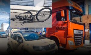 Tragédia: Mãe e filho de 10 anos tem bicicleta atingida por carreta na Bahia. Mulher morreu na hora. Criança foi socorrida