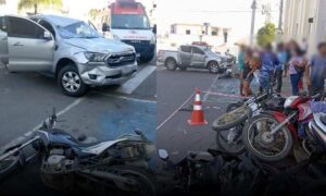 Susto: Caminhonete desgovernada atinge mulher com criança no colo e várias motos. Condutor teria “passado mal”