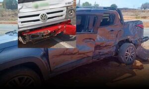 Atenção: Grave acidente entre carro e caminhão-baú foi registrado no Anel Viário. Equipes do SAMU foram acionadas
