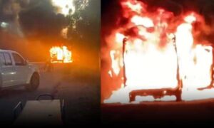 Atenção: Vídeo mostra momento em que ambulância que seguia para Vitória da Conquista pega fogo na BA-263