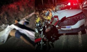 Trágico: Dois ocupantes morrem após motocicleta colidir com carro de passeio nesta noite, na rodovia BR-101