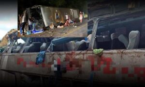 Repercussão nacional: Desgovernado, ônibus de Brumado entrou na contramão, atingiu paredão de rochas e tombou, diz PRF