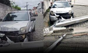 Carro desgovernado derrubou dois postes deixando ruas sem energia elétrica. Saiba o que aconteceu com a motorista