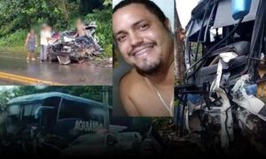 Familiares consternados com o trágico falecimento de Erick Caldas, vítima do acidente com ônibus da Águia Branca