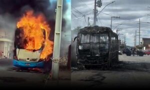 Urgente: Ônibus da Novo Horizonte sofre pane e pega fogo na manhã desta quinta-feira. Vídeo mostra incêndio