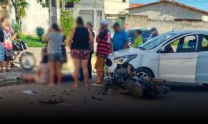 Conquista: Colisão violenta arremessa motociclista contra para-brisa de carro na Urbis 6, nesta segunda-feira