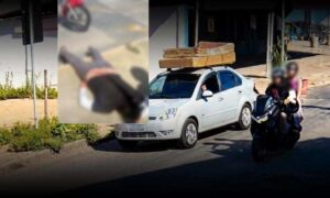 VÍDEO: Casal tem motocicleta atingida por carro no Boa Vista e motorista vai embora sem prestar socorro