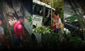 Atenção: Motorista e passageiros são hospitalizados após grave acidente com ônibus, que desceu ribanceira