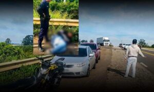 Conquista: Motoqueiro fica ferido em grave acidente nesta manhã no Anel Viário. SAMU socorreu a vítima