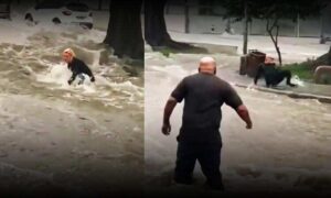 Susto em Conquista: Homem tenta atravessar avenida e é arrastado por enxurrada, durante temporal desta tarde
