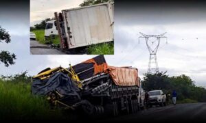 Atenção: Colisão frontal de carretas fere caminhoneiro e trava a BR-116 na região entre Planalto e Poções